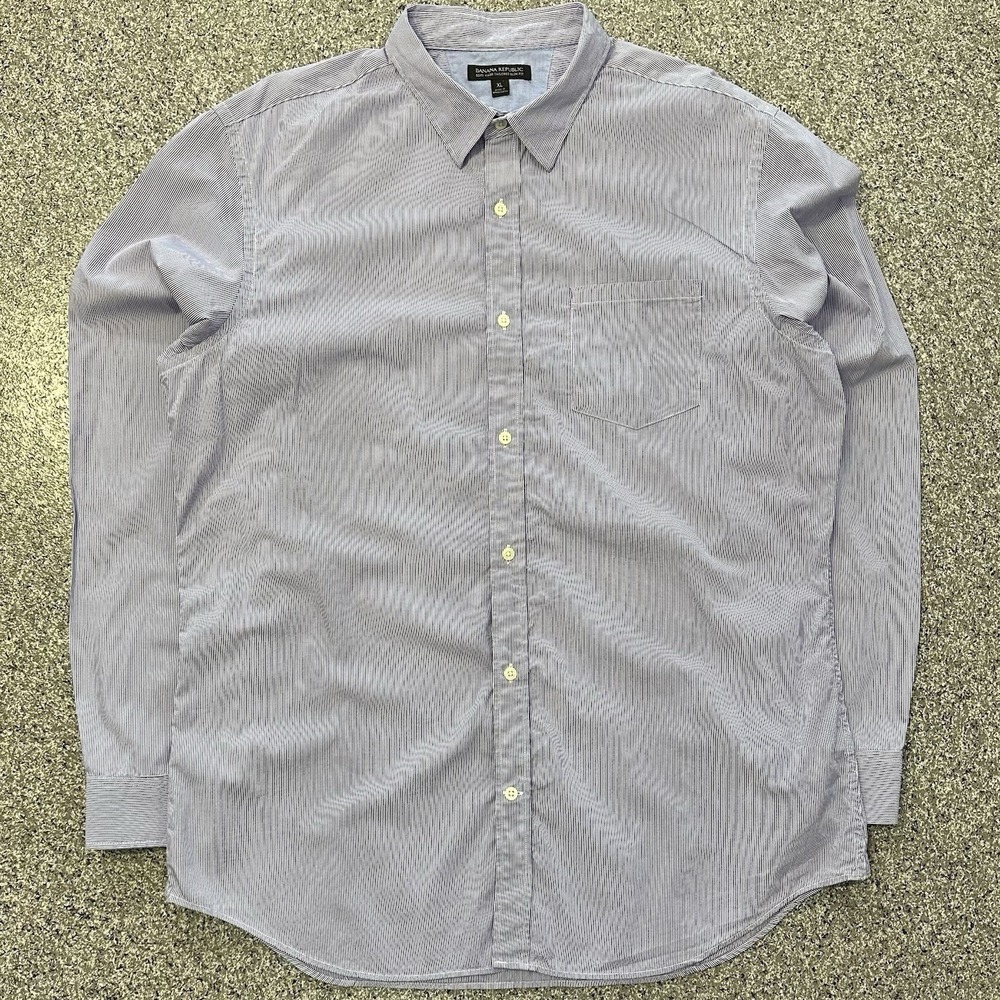 Banana Republic Button Down Shirt Mens XL Soft Wash Tailored Slim Fit Striped